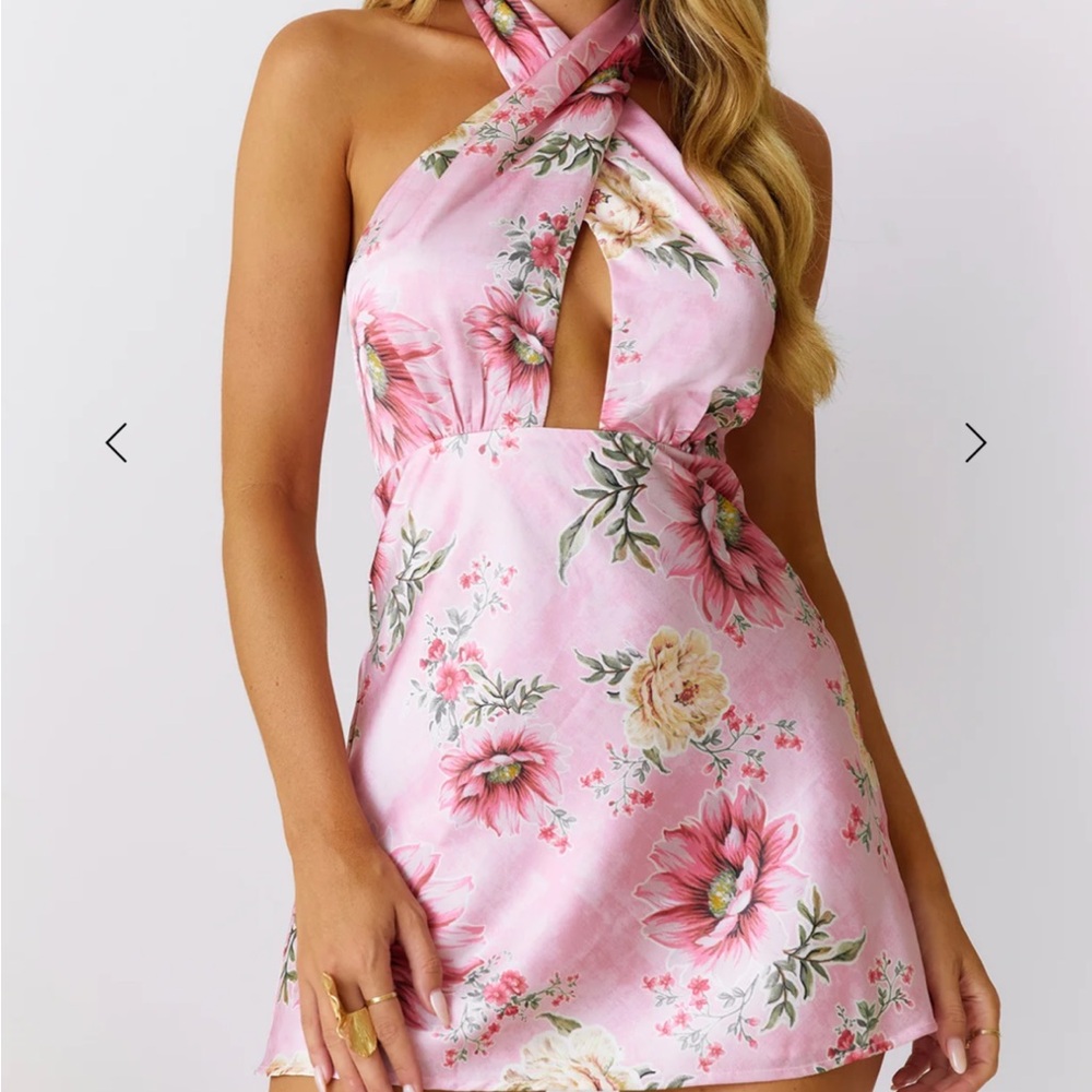 Hello Molly Blush Floral Halter Mini Dress